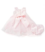 Chantilly Place Baby Girls 12-24 Months Satin Bodice Embroidered Hem and Waist Dress