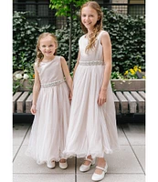 Chantilly Place Big Girls 7-16 Beaded-Waist Wire-Hem Long Dress