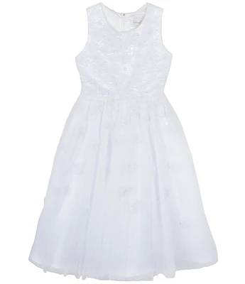Chantilly Place Big Girls 7-16 Sleeveless Three-Dimensional Flower-Appliqued Bodice/Mesh-Overlay Skirted Dress