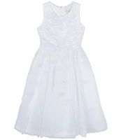 Chantilly Place Big Girls 7-16 Sleeveless Three-Dimensional Flower-Appliqued Bodice/Mesh-Overlay Skirted Dress