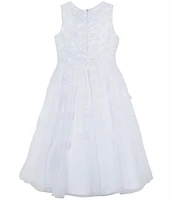 Chantilly Place Big Girls 7-16 Sleeveless Three-Dimensional Flower-Appliqued Bodice/Mesh-Overlay Skirted Dress
