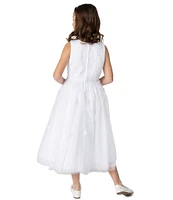 Chantilly Place Big Girls 7-16 Sleeveless Three-Dimensional Flower-Appliqued Bodice/Mesh-Overlay Skirted Dress