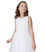 Chantilly Place Big Girls 7-16 Sleeveless Three-Dimensional Flower-Appliqued Bodice/Mesh-Overlay Skirted Dress