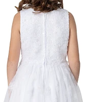 Chantilly Place Big Girls 7-16 Sleeveless Three-Dimensional Flower-Appliqued Bodice/Mesh-Overlay Skirted Dress
