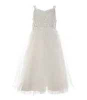 Chantilly Place Little Girls 2T-6X Embroidered Bodice Mesh Glitter Dress