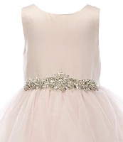 Chantilly Place Little Girls 2T-6X Satin/Cascade Mesh Jeweled Waist Detail Fit-And-Flare Dress