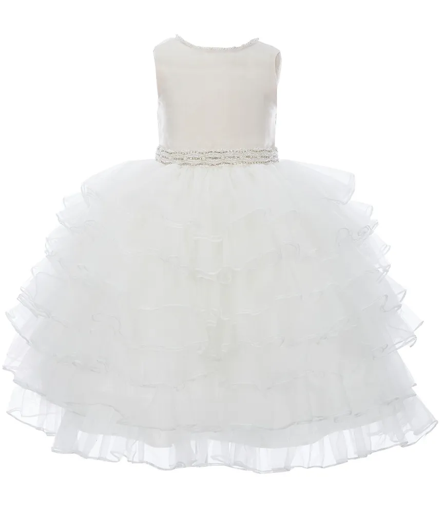 Chantilly Place Little Girls 2T-6X Jeweled-Waist Satin/Mesh Tiered Cascade Tea Length Dress