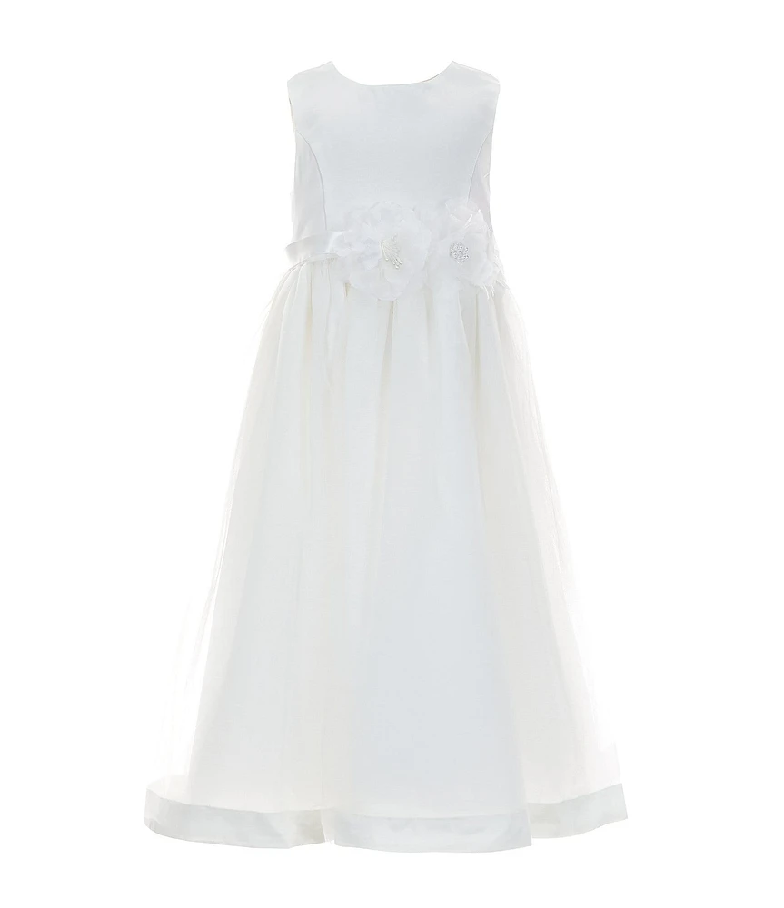 Chantilly Place Little Girls 2T-6X Sleeveless Flower-Appliqued Satin Fit-And-Flare Dress