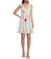 Charlie B. Abstract Print Ruffle V-Neck Sleeveless A-Line Dress