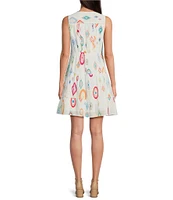 Charlie B. Abstract Print Ruffle V-Neck Sleeveless A-Line Dress
