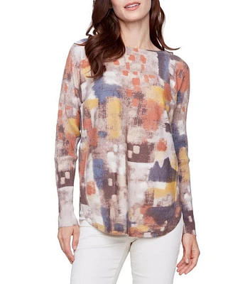 Charlie B. Abstract Printed Crew Neck Long Sleeve Knit Top