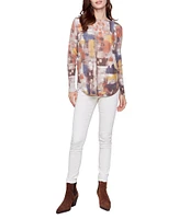 Charlie B. Abstract Printed Crew Neck Long Sleeve Knit Top