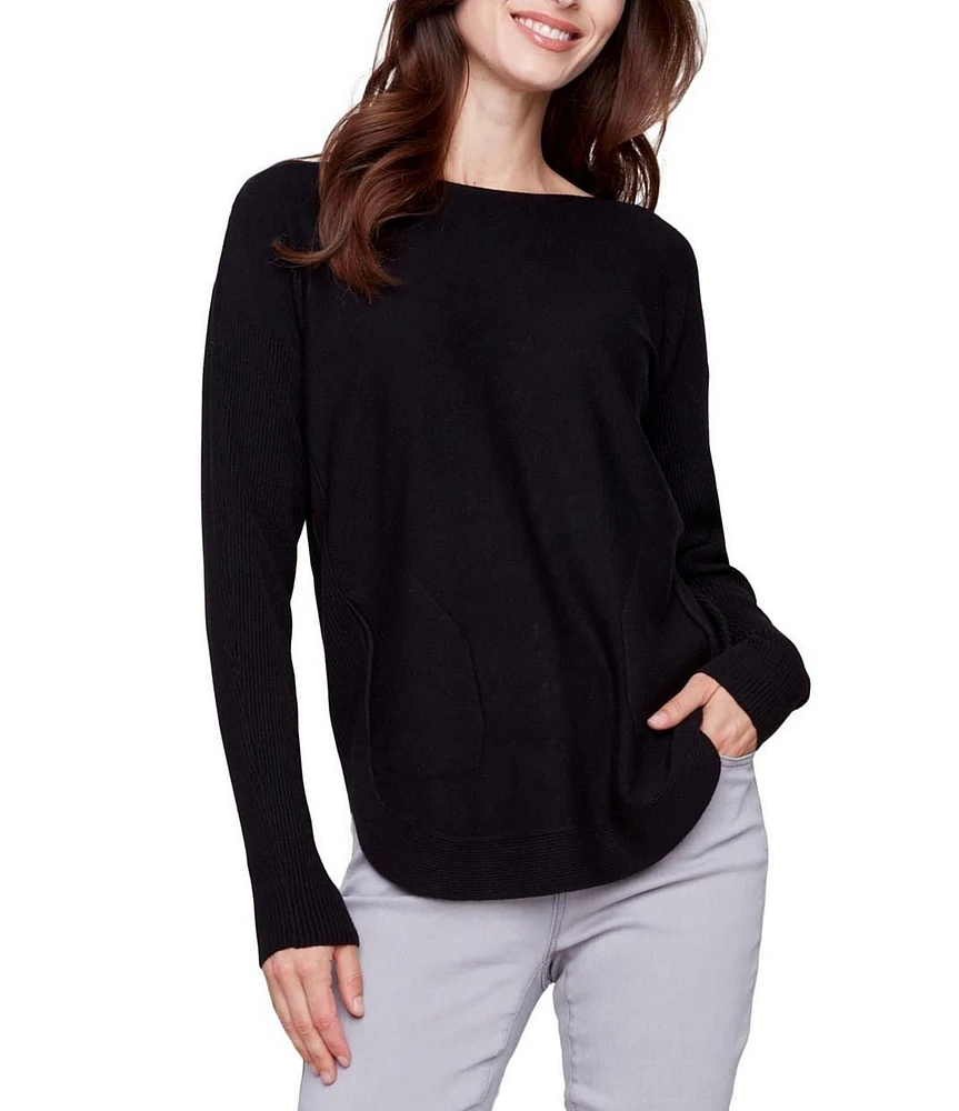 Charlie B. Back Lace-Up Crew Neck Long Sleeve Knit Top