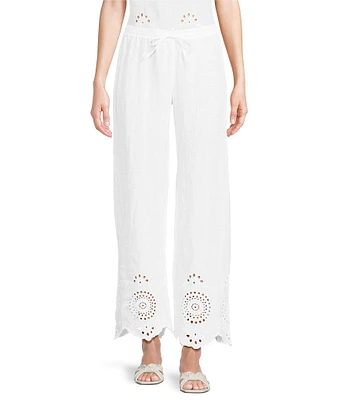 Charlie B. Coordinating Linen Eyelet Embroidered Mid Rise Drawstring Pull-On Pants