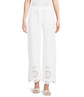 Charlie B. Coordinating Linen Eyelet Embroidered Mid Rise Drawstring Pull-On Pants