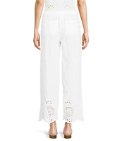 Charlie B. Coordinating Linen Eyelet Embroidered Mid Rise Drawstring Pull-On Pants