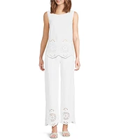Charlie B. Coordinating Linen Eyelet Embroidered Mid Rise Drawstring Pull-On Pants