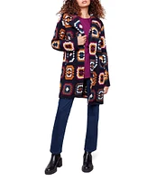 Charlie B. Crochet Geometric Pattern Wool Notch Lapel Button-Front Trench Coat