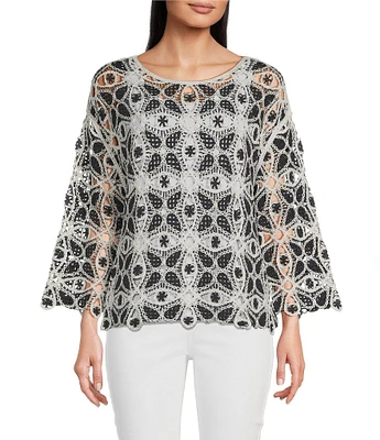 Charlie B. Crochet Knit Boat Neck Long Sleeve Top
