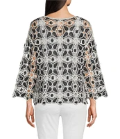 Charlie B. Crochet Knit Boat Neck Long Sleeve Top