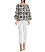Charlie B. Crochet Knit Boat Neck Long Sleeve Top