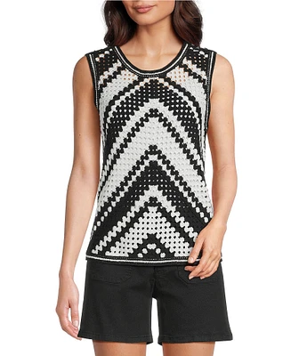Charlie B. Crochet Knit Chevron Crew Neck Sleeveless Top