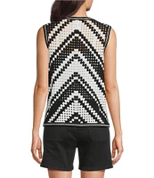 Charlie B. Crochet Knit Chevron Crew Neck Sleeveless Top