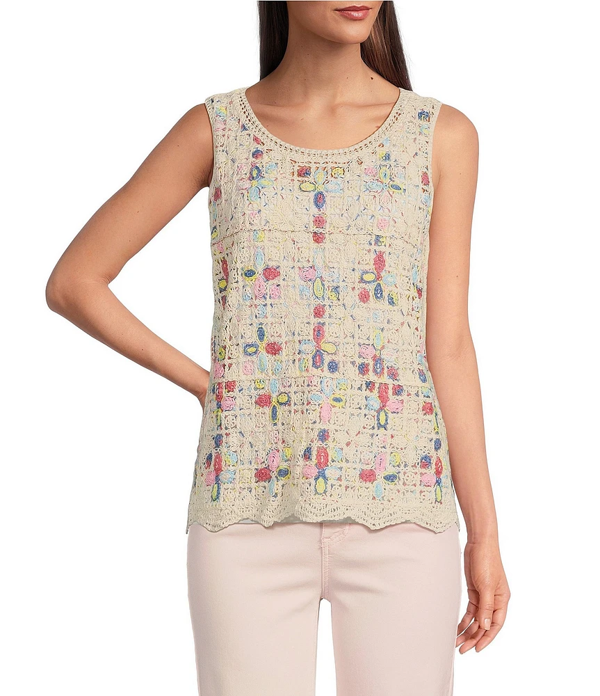 Charlie B. Crochet Knit Round Neck Sleeveless Top
