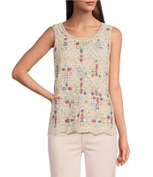 Charlie B. Crochet Knit Round Neck Sleeveless Top