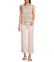 Charlie B. Crochet Knit Round Neck Sleeveless Top