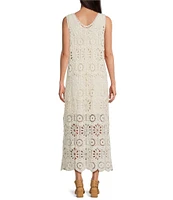 Charlie B. Crochet V-Neck Sleeveless Maxi Sheath Dress