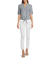 Charlie B. Eyelet Embroidered V-Neck 3/4 Sleeve Blouse