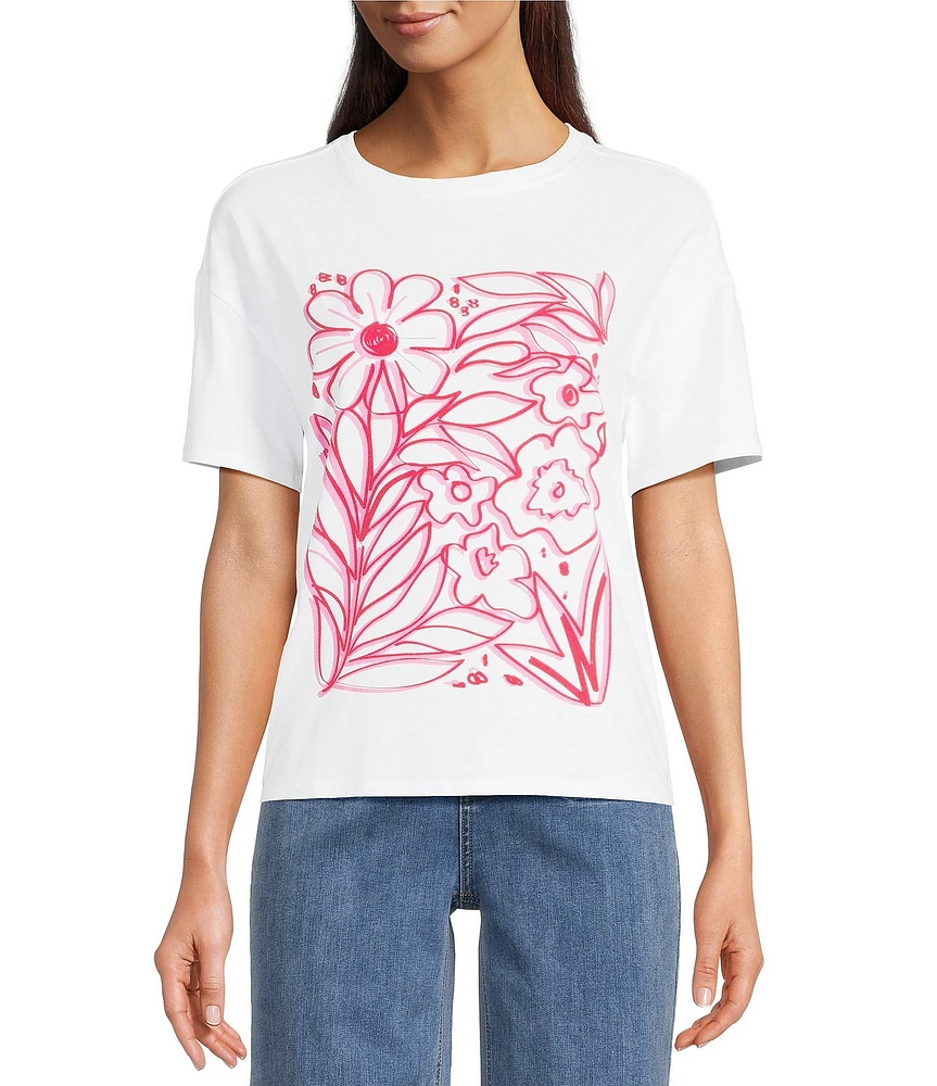 Charlie B. Knit Crew Neck Short Sleeve Floral Graphic Print T-Shirt
