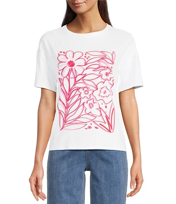 Charlie B. Knit Crew Neck Short Sleeve Floral Graphic Print T-Shirt