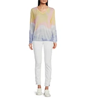 Charlie B. Knit Printed V-Neck Long Sleeve Tie Dye Sweater