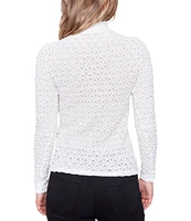Charlie B. Lace Semi-Sheer Mock Neck Long Sleeve Top
