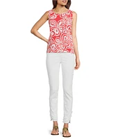 Charlie B. Linen Blend Floral Print Crew Neck Sleeveless Top