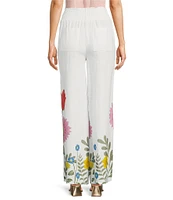 Charlie B. Linen-Blend Floral Print Mid Rise Wide-Leg Pants