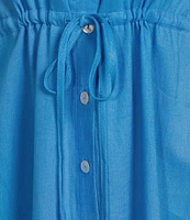 Charlie B. Linen Blend Point Collar Short Sleeve Drawstring Shirt Dress