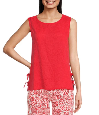 Charlie B. Linen Blend Round Neck Sleeveless Top