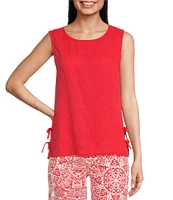 Charlie B. Linen Blend Round Neck Sleeveless Top