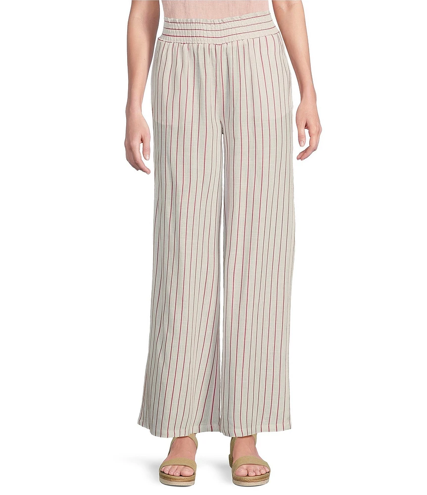 Charlie B. Linen-Blend Stripe Print Wide Leg Pants