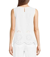 Charlie B. Linen Eyelet Embroidered Crew Neck Sleeveless Coordinating Top