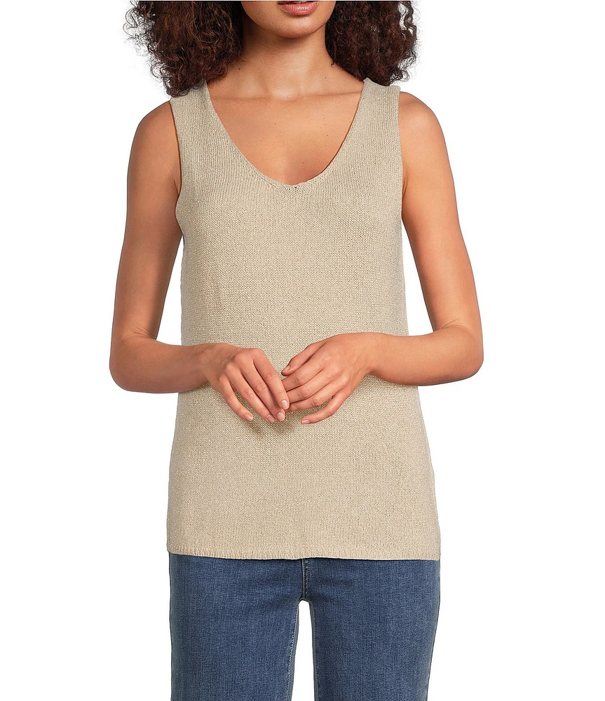 Charlie B. Lurex Knit Metallic V-Neck Sleeveless Cami
