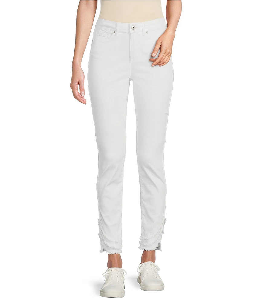 Charlie B. Mid Rise Frayed Hem Straight Leg Ankle Pants