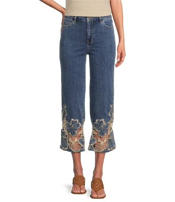 Charlie B. Stretch Denim Mid Rise Lace Flare Leg Jeans