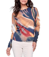 Charlie B. Tie-Dye Crew Neck Long Sleeve Frayed Edge Knit Top