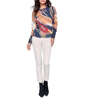 Charlie B. Tie-Dye Crew Neck Long Sleeve Frayed Edge Knit Top