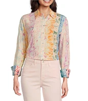 Charlie B. Woven Printed Point Collar Long Sleeve Blouse