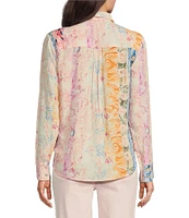 Charlie B. Woven Printed Point Collar Long Sleeve Blouse